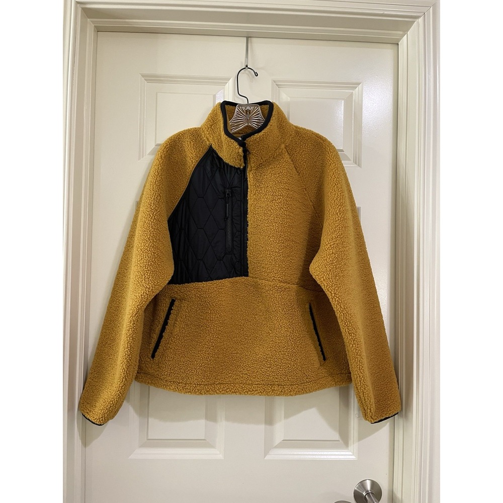 JOY LAB Sherpa WOMEN 1/2 Zip Pullover Harvest Gold Sweater jacket size L